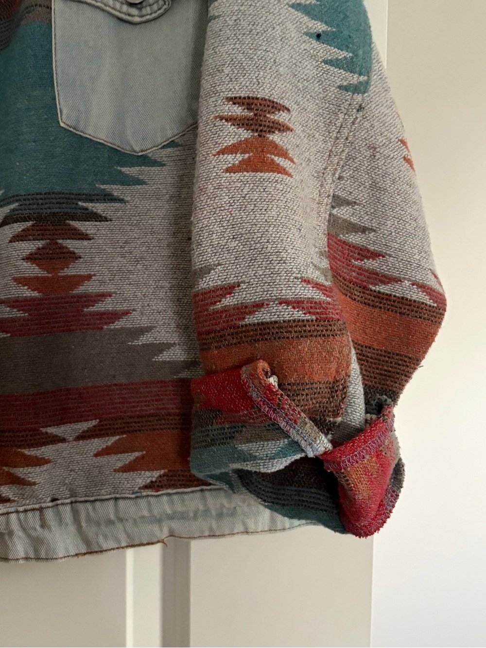 Aztec-Pattern Denim Jacket in Teal & Rust - Picture 5 of 5